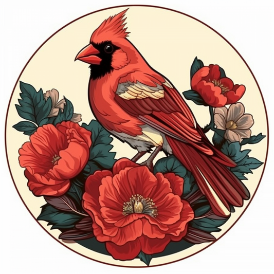 Indiana Northern Cardinal bird Peony flower  Vinyl Decal Sticker for Car, Laptop, Tumbler and more # 008492