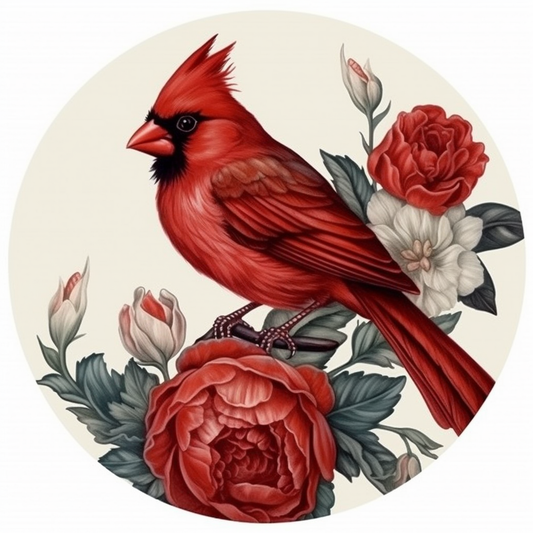 Indiana Northern Cardinal bird Peony flower  Vinyl Decal Sticker for Car, Laptop, Tumbler and more # 008498