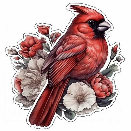 Indiana Northern Cardinal bird Peony flower  Vinyl Decal Sticker for Car, Laptop, Tumbler and more # 008489