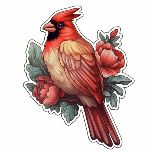 Indiana Northern Cardinal bird Peony flower  Vinyl Decal Sticker for Car, Laptop, Tumbler and more # 008497