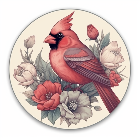 Indiana Northern Cardinal bird Peony flower  Vinyl Decal Sticker for Car, Laptop, Tumbler and more # 008496
