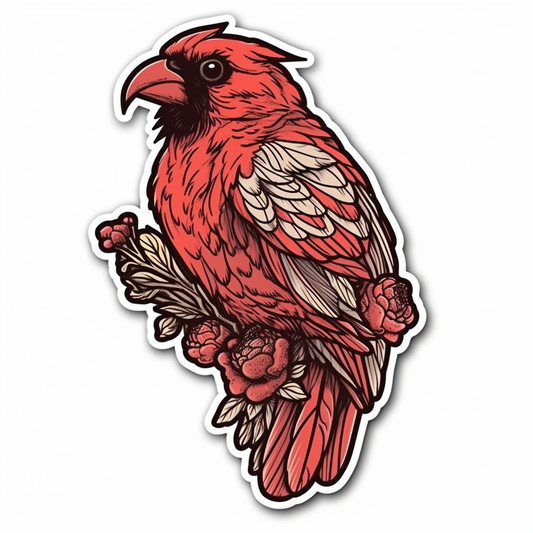 Indiana Northern Cardinal bird Peony flower  Vinyl Decal Sticker for Car, Laptop, Tumbler and more # 008493