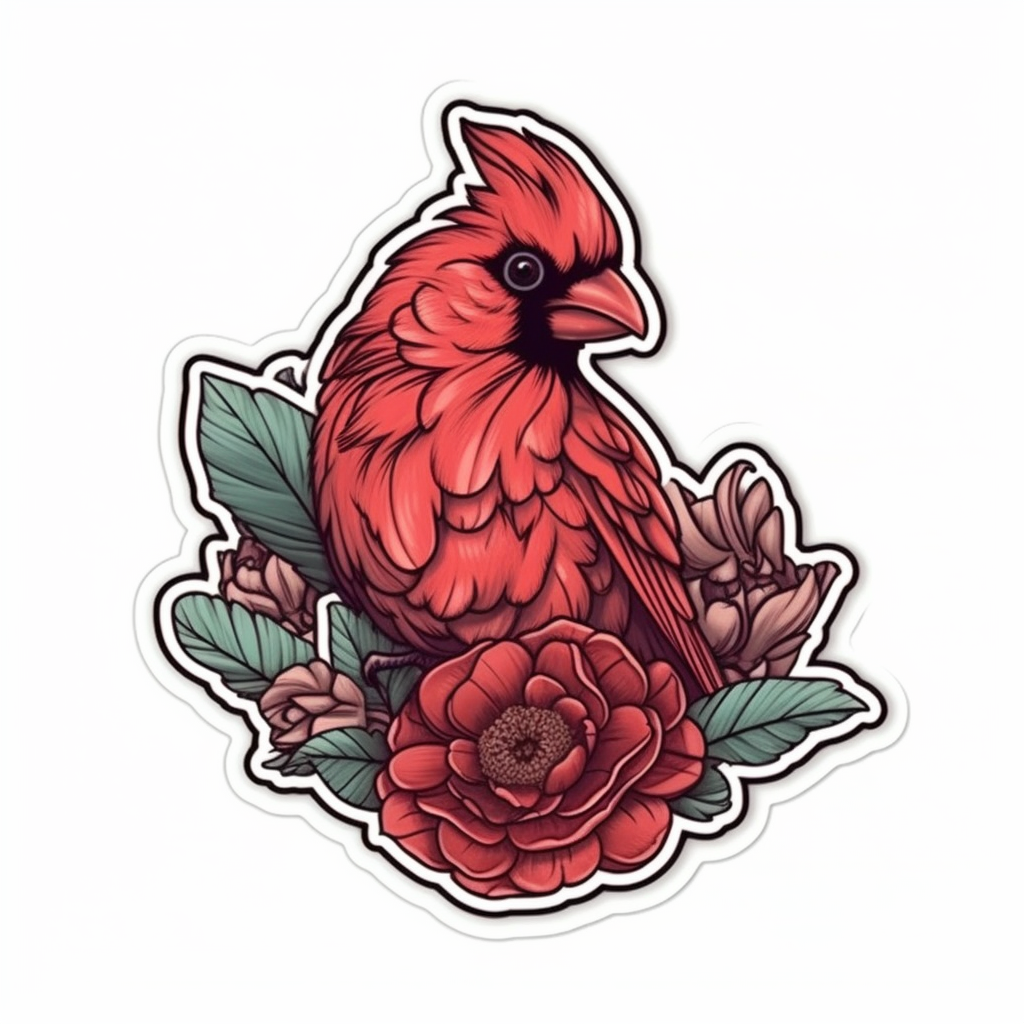 Indiana Northern Cardinal bird Peony flower  Vinyl Decal Sticker for Car, Laptop, Tumbler and more # 008491