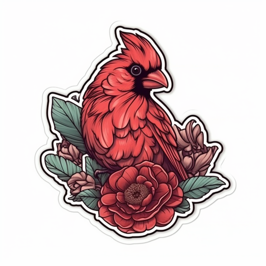 Indiana Northern Cardinal bird Peony flower  Vinyl Decal Sticker for Car, Laptop, Tumbler and more # 008491