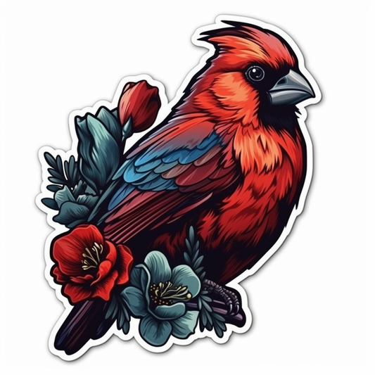 Indiana Northern Cardinal bird Peony flower  Vinyl Decal Sticker for Car, Laptop, Tumbler and more # 008504