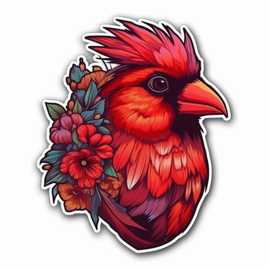 Indiana Northern Cardinal bird Peony flower  Vinyl Decal Sticker for Car, Laptop, Tumbler and more # 008508