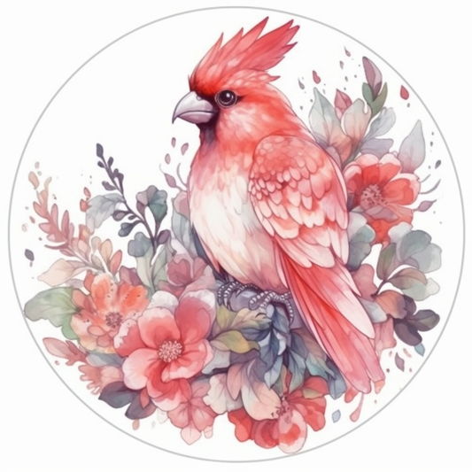 Indiana Northern Cardinal bird Peony flower  Vinyl Decal Sticker for Car, Laptop, Tumbler and more # 008521