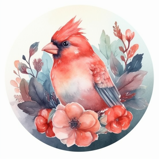 Indiana Northern Cardinal bird Peony flower  Vinyl Decal Sticker for Car, Laptop, Tumbler and more # 008505