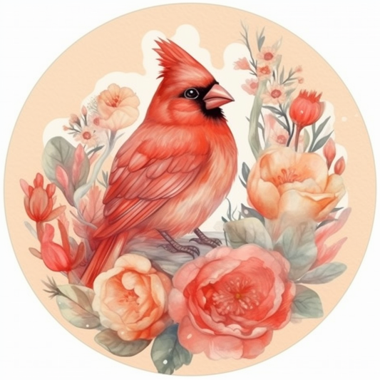 Indiana Northern Cardinal bird Peony flower  Vinyl Decal Sticker for Car, Laptop, Tumbler and more # 008503