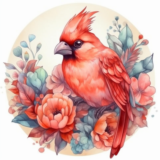 Indiana Northern Cardinal bird Peony flower  Vinyl Decal Sticker for Car, Laptop, Tumbler and more # 008524