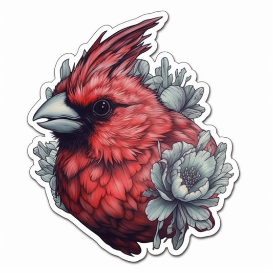 Indiana Northern Cardinal bird Peony flower  Vinyl Decal Sticker for Car, Laptop, Tumbler and more # 008525