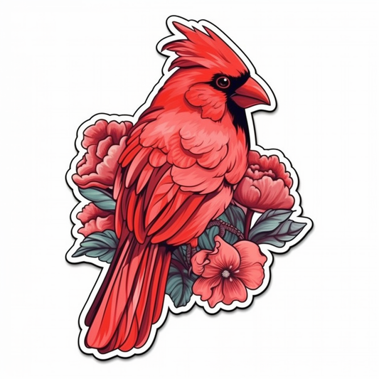 Indiana Northern Cardinal bird Peony flower  Vinyl Decal Sticker for Car, Laptop, Tumbler and more # 008506
