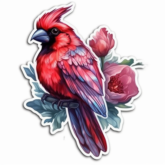 Indiana Northern Cardinal bird Peony flower  Vinyl Decal Sticker for Car, Laptop, Tumbler and more # 008520
