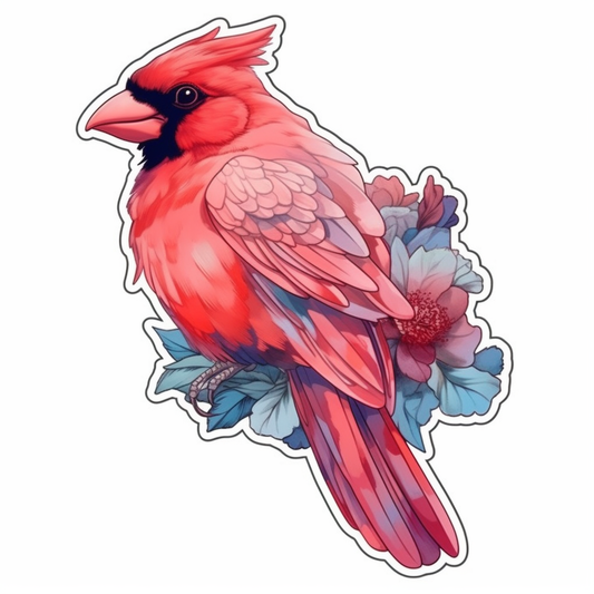 Indiana Northern Cardinal bird Peony flower  Vinyl Decal Sticker for Car, Laptop, Tumbler and more # 008502