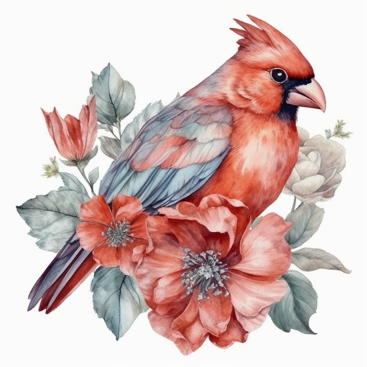 Indiana Northern Cardinal bird Peony flower  Vinyl Decal Sticker for Car, Laptop, Tumbler and more # 008513