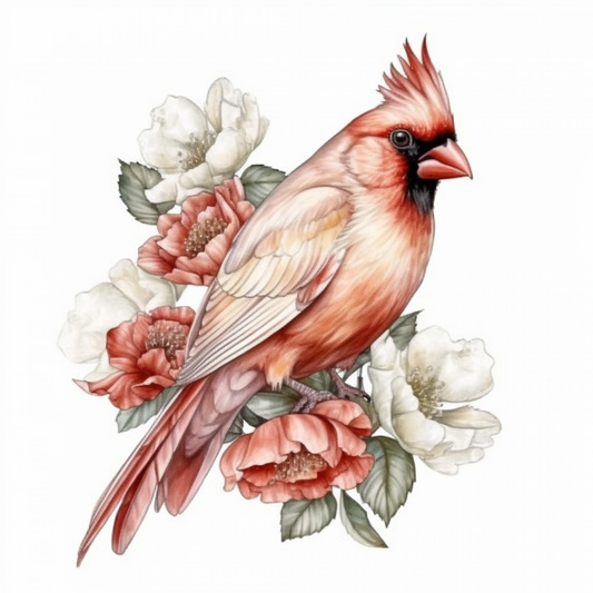 Indiana Northern Cardinal bird Peony flower  Vinyl Decal Sticker for Car, Laptop, Tumbler and more # 008517