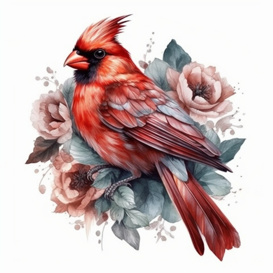 Indiana Northern Cardinal bird Peony flower  Vinyl Decal Sticker for Car, Laptop, Tumbler and more # 008515