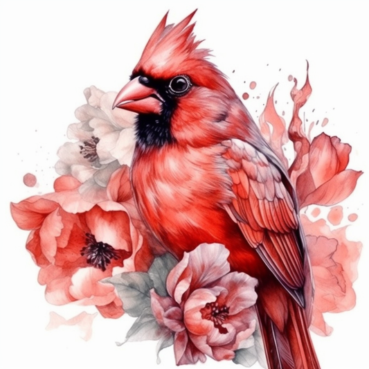 Indiana Northern Cardinal bird Peony flower  Vinyl Decal Sticker for Car, Laptop, Tumbler and more # 008518