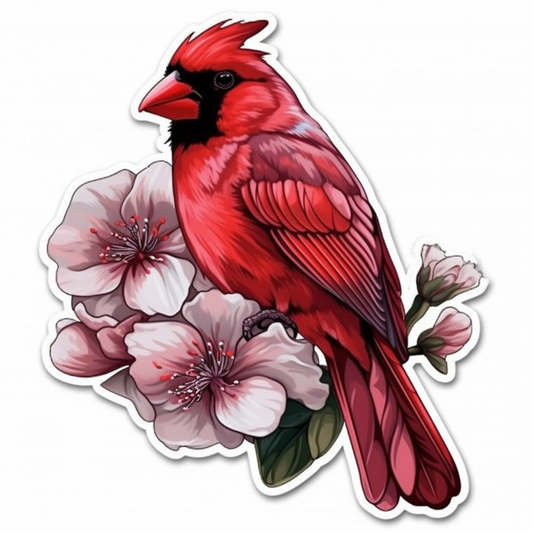 West Virginia Northern Cardinal bird Rhododendron flower  Vinyl Decal Sticker for Car, Laptop, Tumbler and more # 009986