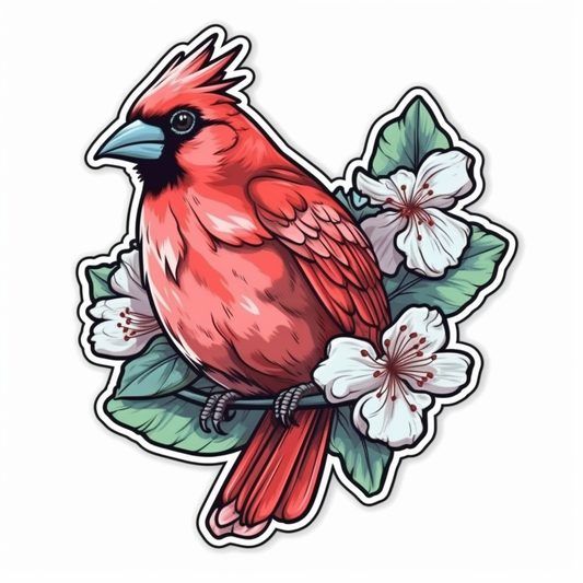 West Virginia Northern Cardinal bird Rhododendron flower  Vinyl Decal Sticker for Car, Laptop, Tumbler and more # 0010034