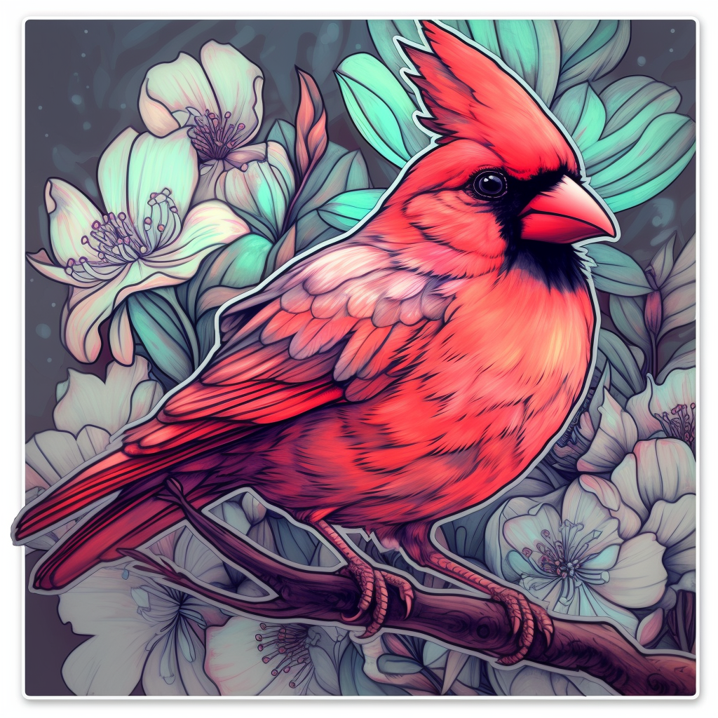 West Virginia Northern Cardinal bird Rhododendron flower  Vinyl Decal Sticker for Car, Laptop, Tumbler and more # 0010060