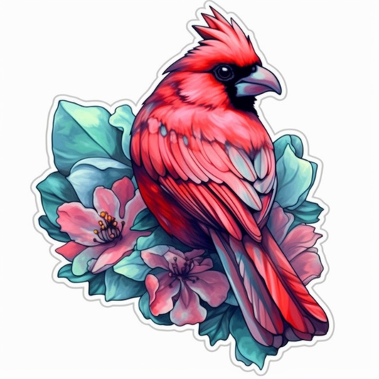 West Virginia Northern Cardinal bird Rhododendron flower  Vinyl Decal Sticker for Car, Laptop, Tumbler and more # 009973