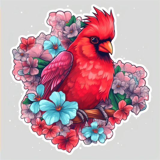 West Virginia Northern Cardinal bird Rhododendron flower  Vinyl Decal Sticker for Car, Laptop, Tumbler and more # 0010039