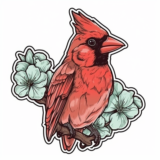 West Virginia Northern Cardinal bird Rhododendron flower  Vinyl Decal Sticker for Car, Laptop, Tumbler and more # 009995