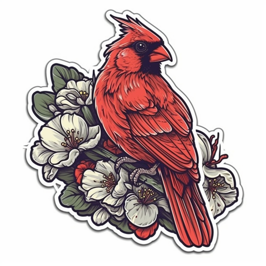 West Virginia Northern Cardinal bird Rhododendron flower  Vinyl Decal Sticker for Car, Laptop, Tumbler and more # 009949