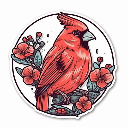 West Virginia Northern Cardinal bird Rhododendron flower  Vinyl Decal Sticker for Car, Laptop, Tumbler and more # 0010021