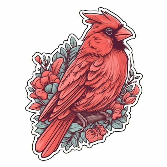 Ohio Northern Cardinal bird Scarlet Carnation flower  Vinyl Decal Sticker for Car, Laptop, Tumbler and more # 009090