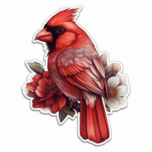 Ohio Northern Cardinal bird Scarlet Carnation flower  Vinyl Decal Sticker for Car, Laptop, Tumbler and more # 009049