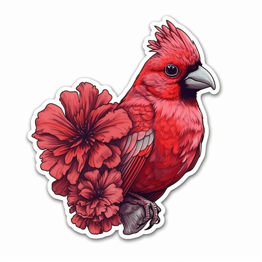 Ohio Northern Cardinal bird Scarlet Carnation flower  Vinyl Decal Sticker for Car, Laptop, Tumbler and more # 009094