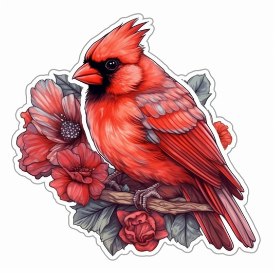 Ohio Northern Cardinal bird Scarlet Carnation flower  Vinyl Decal Sticker for Car, Laptop, Tumbler and more # 009114