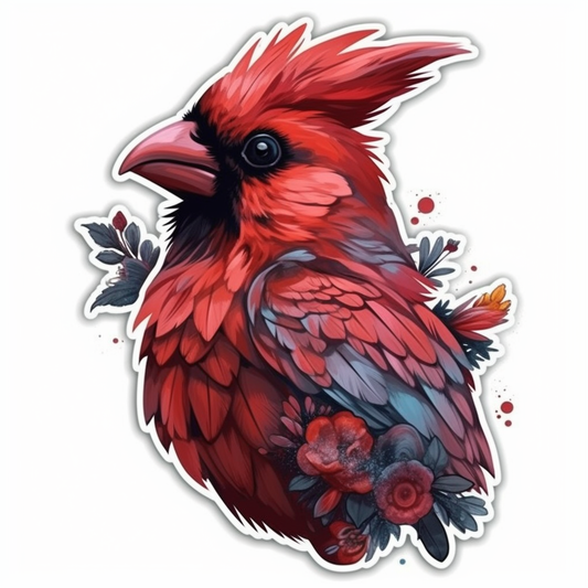 Ohio Northern Cardinal bird Scarlet Carnation flower  Vinyl Decal Sticker for Car, Laptop, Tumbler and more # 009101