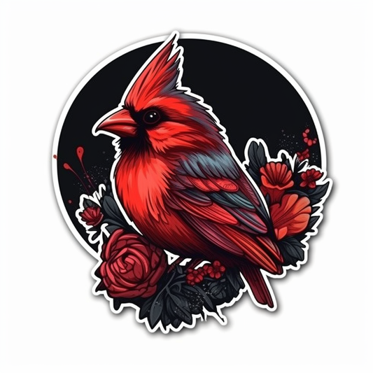 Ohio Northern Cardinal bird Scarlet Carnation flower  Vinyl Decal Sticker for Car, Laptop, Tumbler and more # 009105