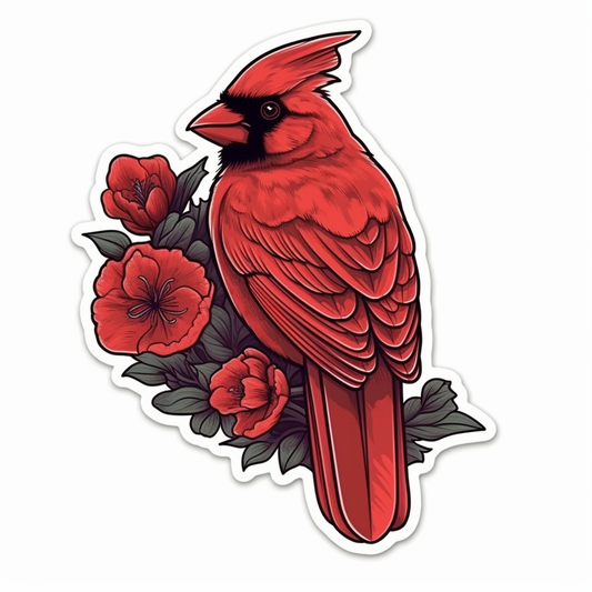 Ohio Northern Cardinal bird Scarlet Carnation flower  Vinyl Decal Sticker for Car, Laptop, Tumbler and more # 009109