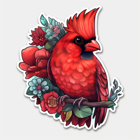 Ohio Northern Cardinal bird Scarlet Carnation flower  Vinyl Decal Sticker for Car, Laptop, Tumbler and more # 009107