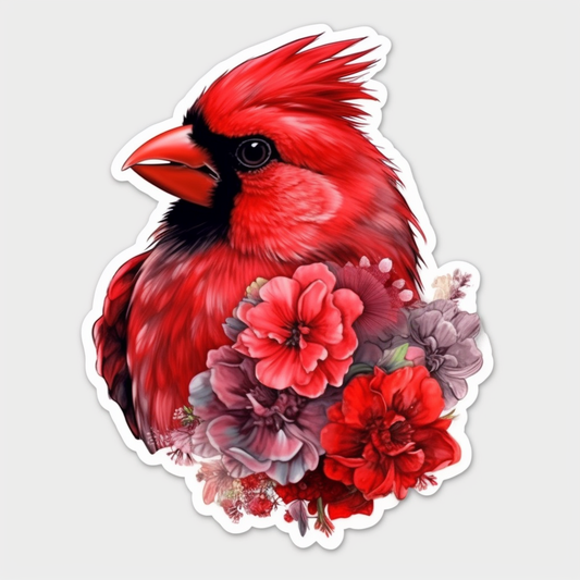 Ohio Northern Cardinal bird Scarlet Carnation flower  Vinyl Decal Sticker for Car, Laptop, Tumbler and more # 009127