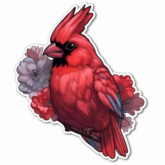 Ohio Northern Cardinal bird Scarlet Carnation flower  Vinyl Decal Sticker for Car, Laptop, Tumbler and more # 009102