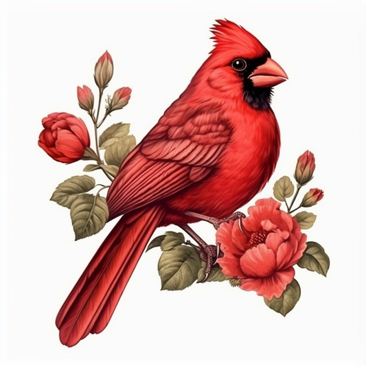 Ohio Northern Cardinal bird Scarlet Carnation flower  Vinyl Decal Sticker for Car, Laptop, Tumbler and more # 009136