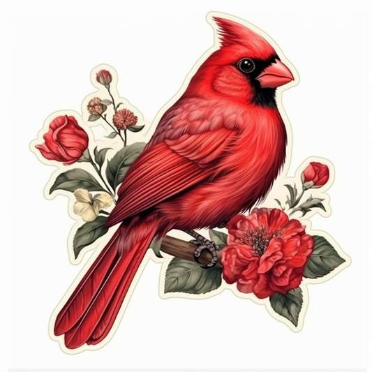 Ohio Northern Cardinal bird Scarlet Carnation flower  Vinyl Decal Sticker for Car, Laptop, Tumbler and more # 009133