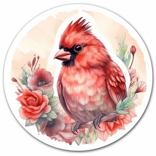 Ohio Northern Cardinal bird Scarlet Carnation flower  Vinyl Decal Sticker for Car, Laptop, Tumbler and more # 009104