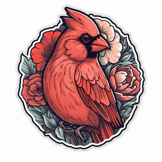 Ohio Northern Cardinal bird Scarlet Carnation flower  Vinyl Decal Sticker for Car, Laptop, Tumbler and more # 009106