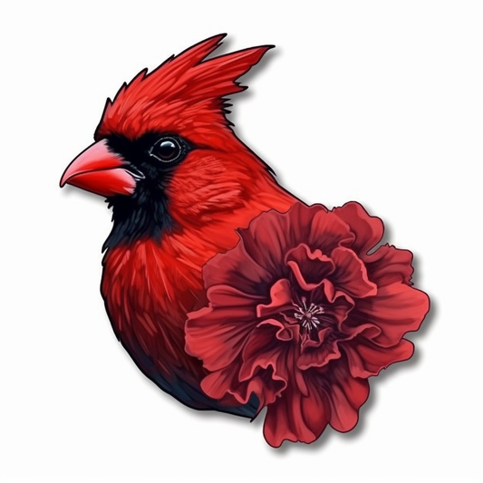 Ohio Northern Cardinal bird Scarlet Carnation flower  Vinyl Decal Sticker for Car, Laptop, Tumbler and more # 009134