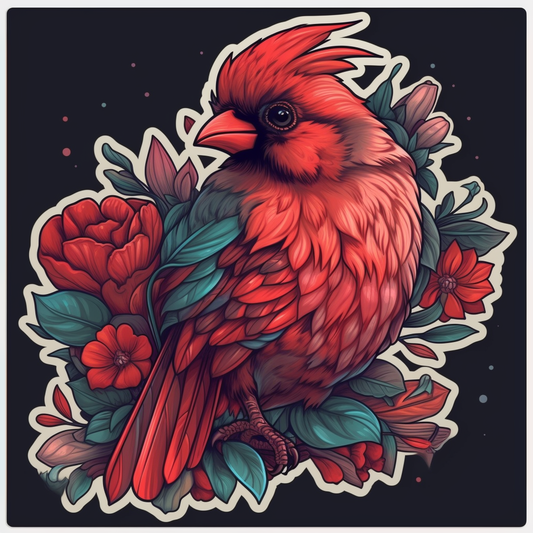 Ohio Northern Cardinal bird Scarlet Carnation flower  Vinyl Decal Sticker for Car, Laptop, Tumbler and more # 009122