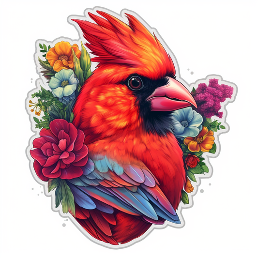 Ohio Northern Cardinal bird Scarlet Carnation flower  Vinyl Decal Sticker for Car, Laptop, Tumbler and more # 009129