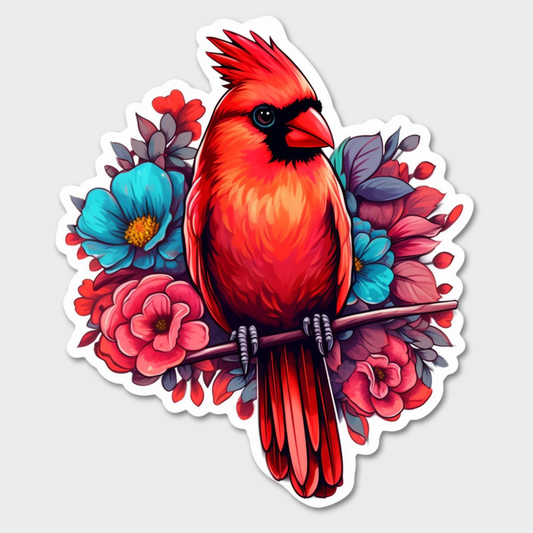 Ohio Northern Cardinal bird Scarlet Carnation flower  Vinyl Decal Sticker for Car, Laptop, Tumbler and more # 009123