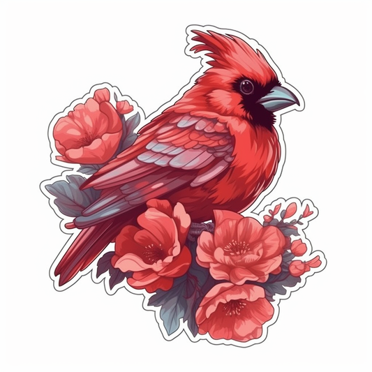 Ohio Northern Cardinal bird Scarlet Carnation flower  Vinyl Decal Sticker for Car, Laptop, Tumbler and more # 009128