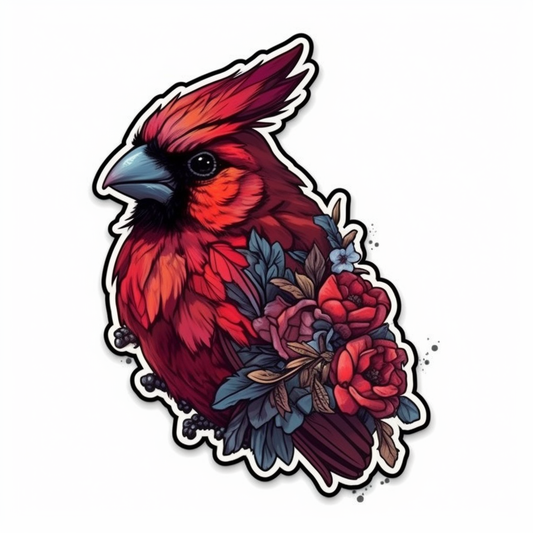 Ohio Northern Cardinal bird Scarlet Carnation flower  Vinyl Decal Sticker for Car, Laptop, Tumbler and more # 009116